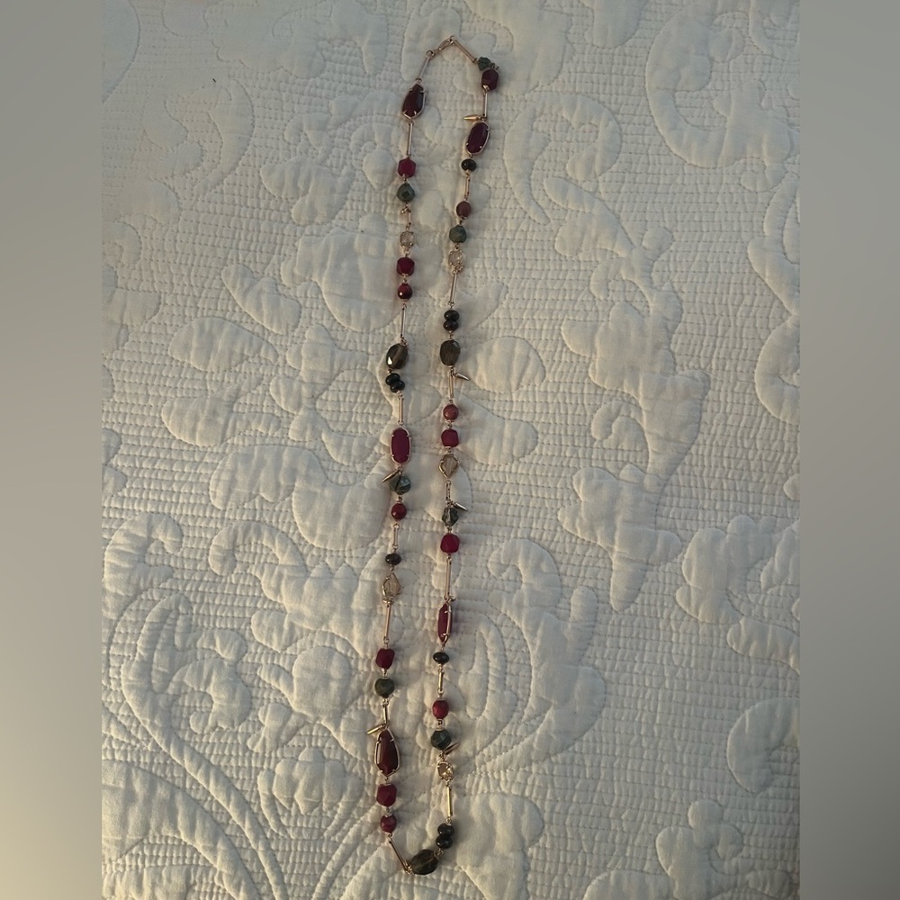 Elegant Rose Gold, Burgundy, Green, Beaded Necklace
